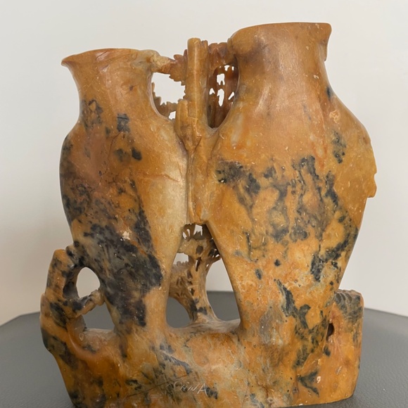 SOAPSTONE CARVED DOUBLE  VASE-UNIQUE - Picture 6 of 11